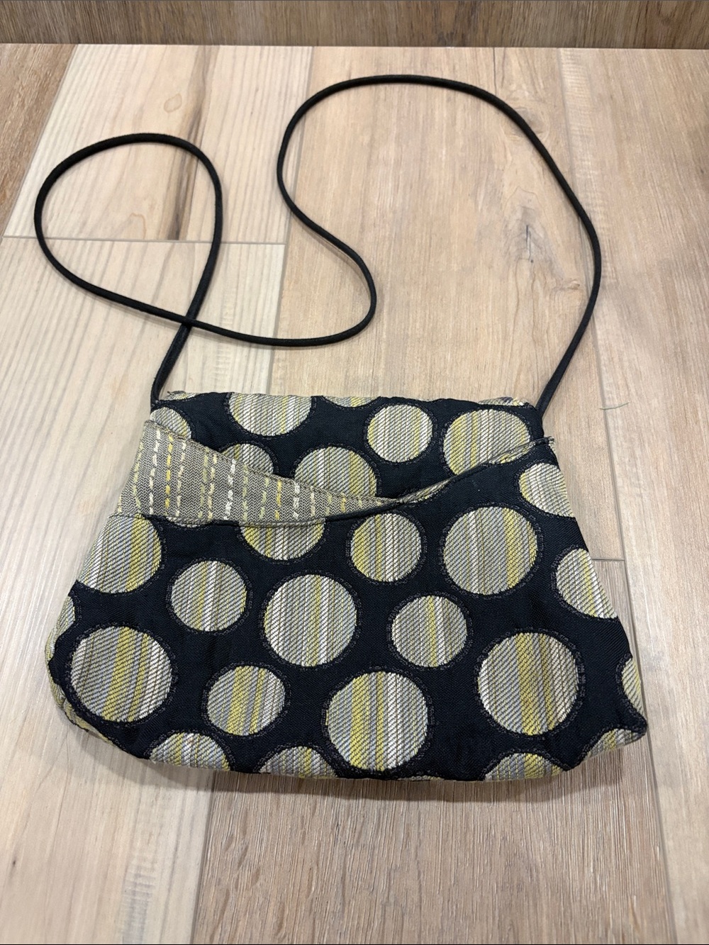 Maruca Handmade Tapestry Charcoal Green Polka Dot Small Crossbody Bag